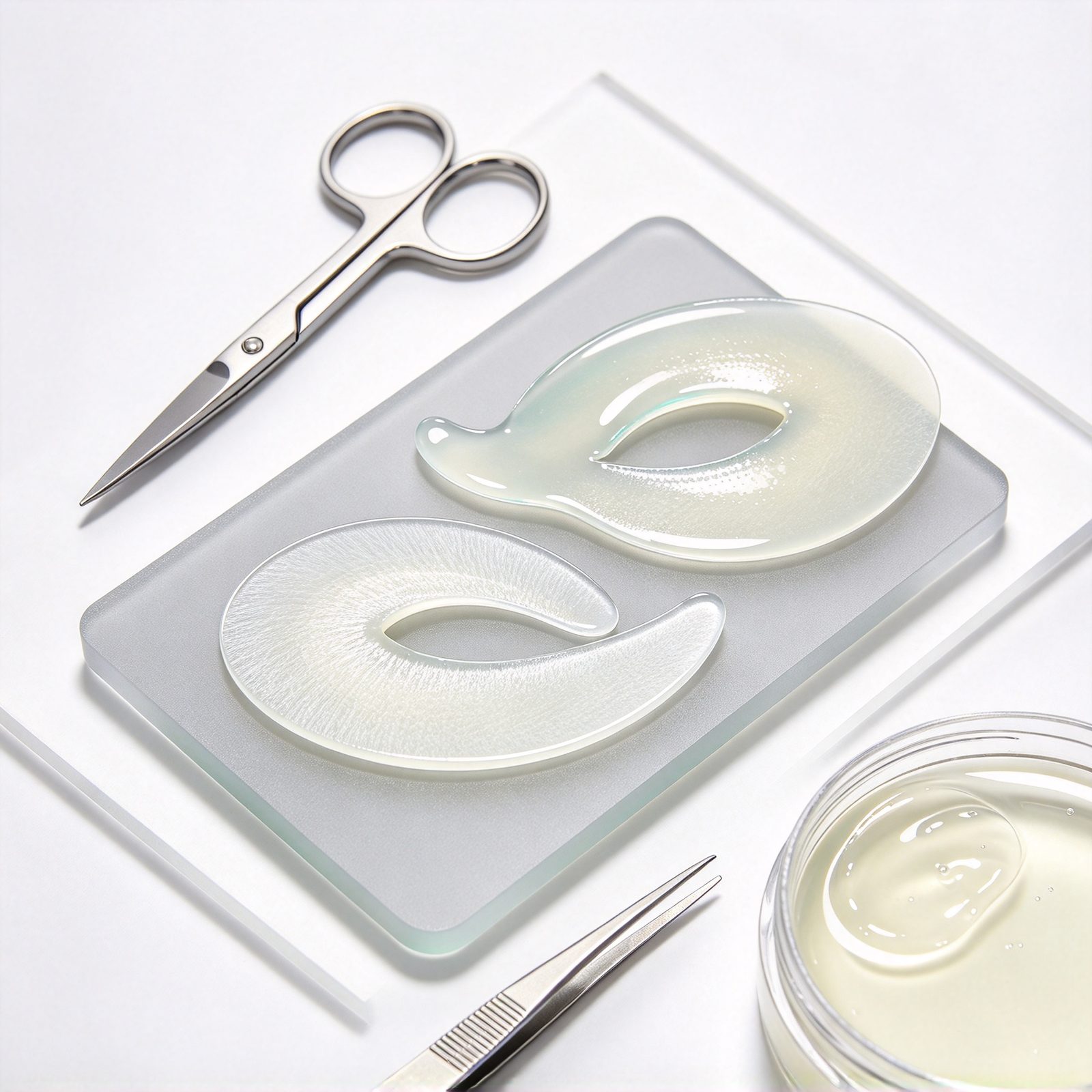 Close-up comparison of hydrogel and bio-cellulose eye patch substrates